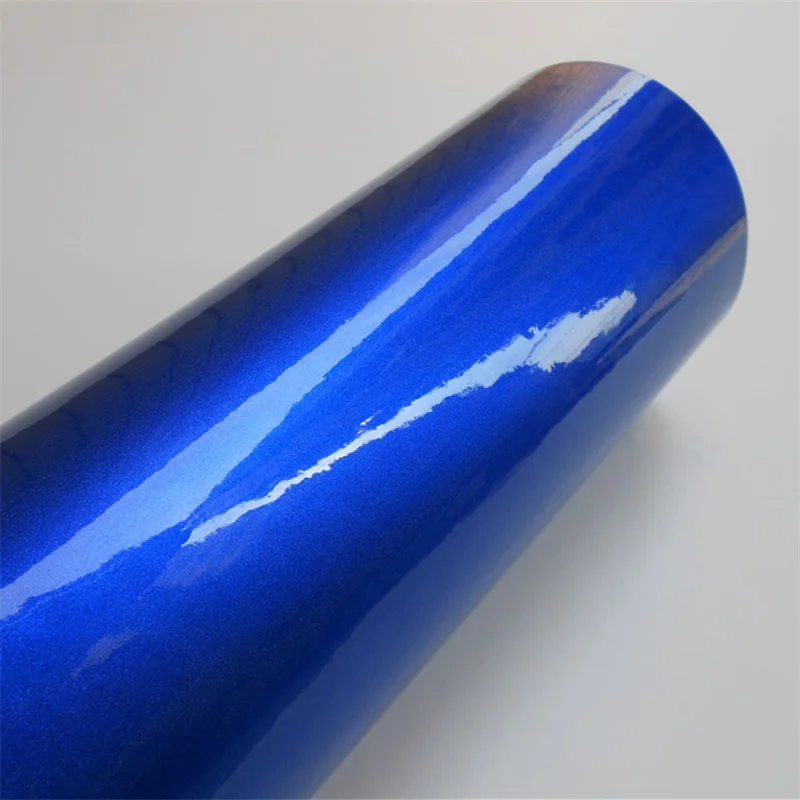 Candy Blue Glossy Metallic Vinyl Wrap Film Car Wrapping Foil Car Sticker Sheet For Motor Computer Vehicle Bike