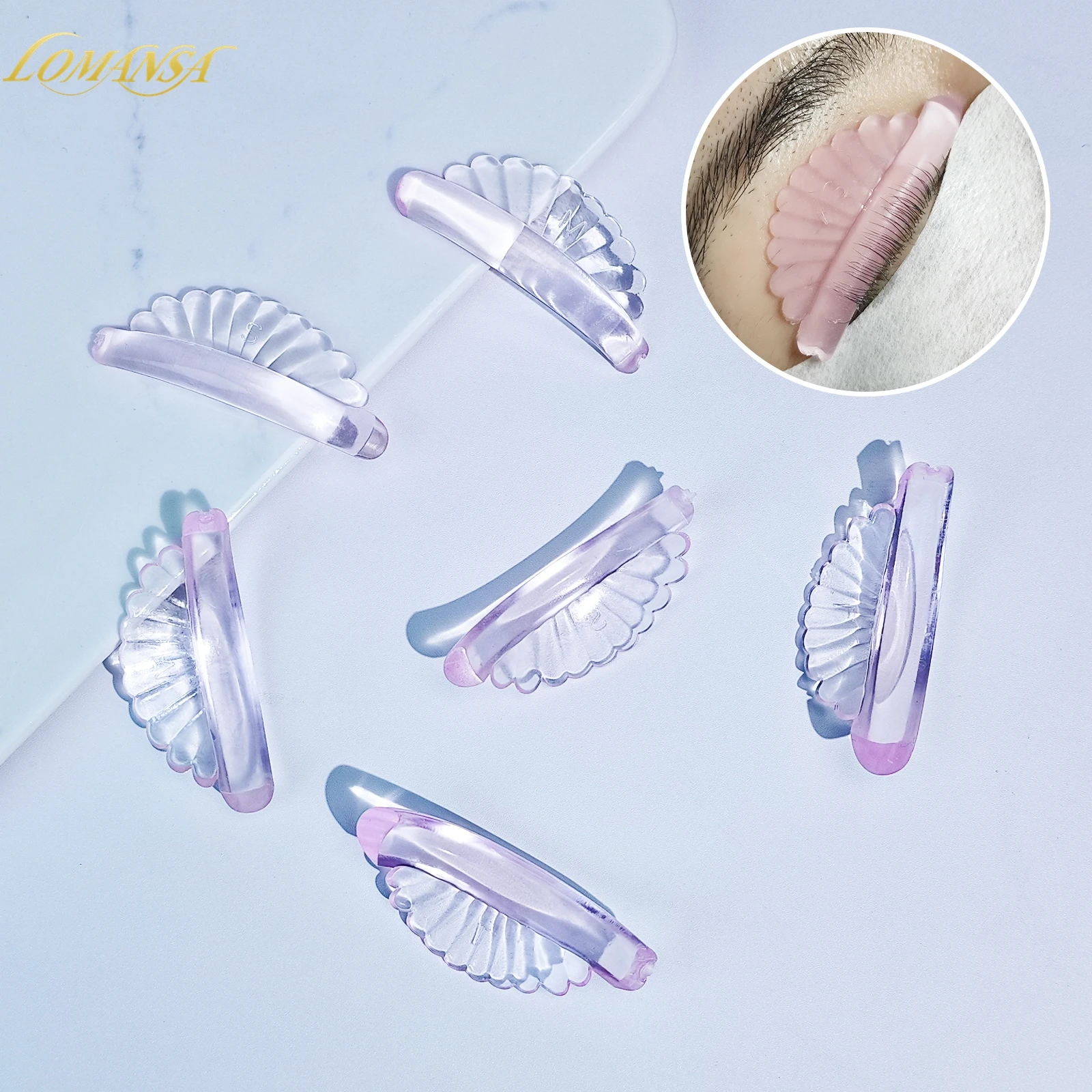 Lomansa 6 Pcs C Curl Silicone Eyelash Perm Pads Sticky Lashes Rod Shield Lifting 3D Eyelash Curler Accessories Makeup Tool