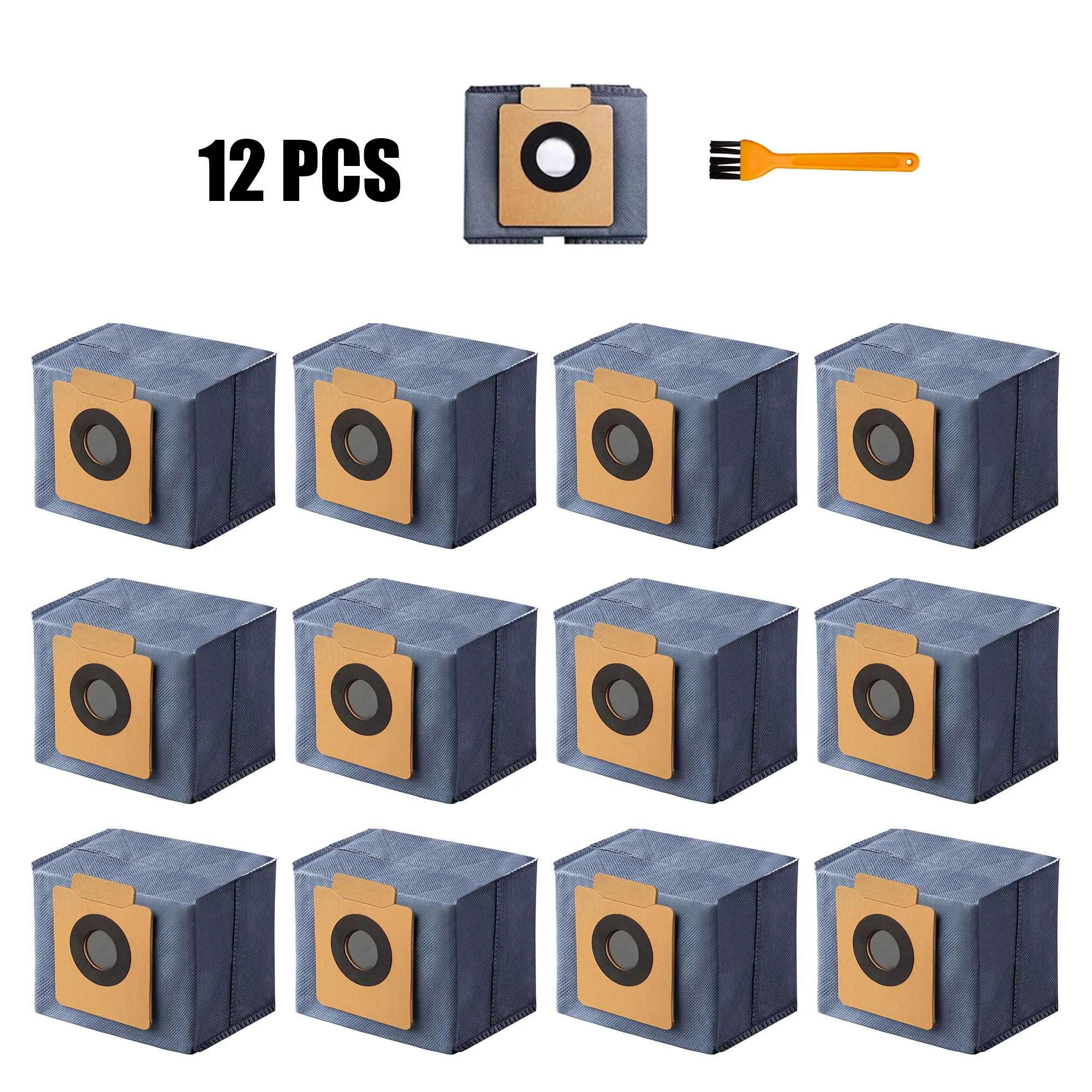 12 Pack Dust Bags for Eufy X10 Pro Omni Robot Vacuum and X8 Pro with Self-Empty Station, with 1 Orange Brush