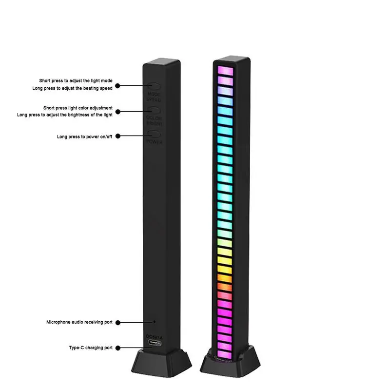 RGB Voice-Activated Rhythm Light Voice Activated Pickup RGB Led Light Creative Colorful LED Ambient Light With 18 Modes Music