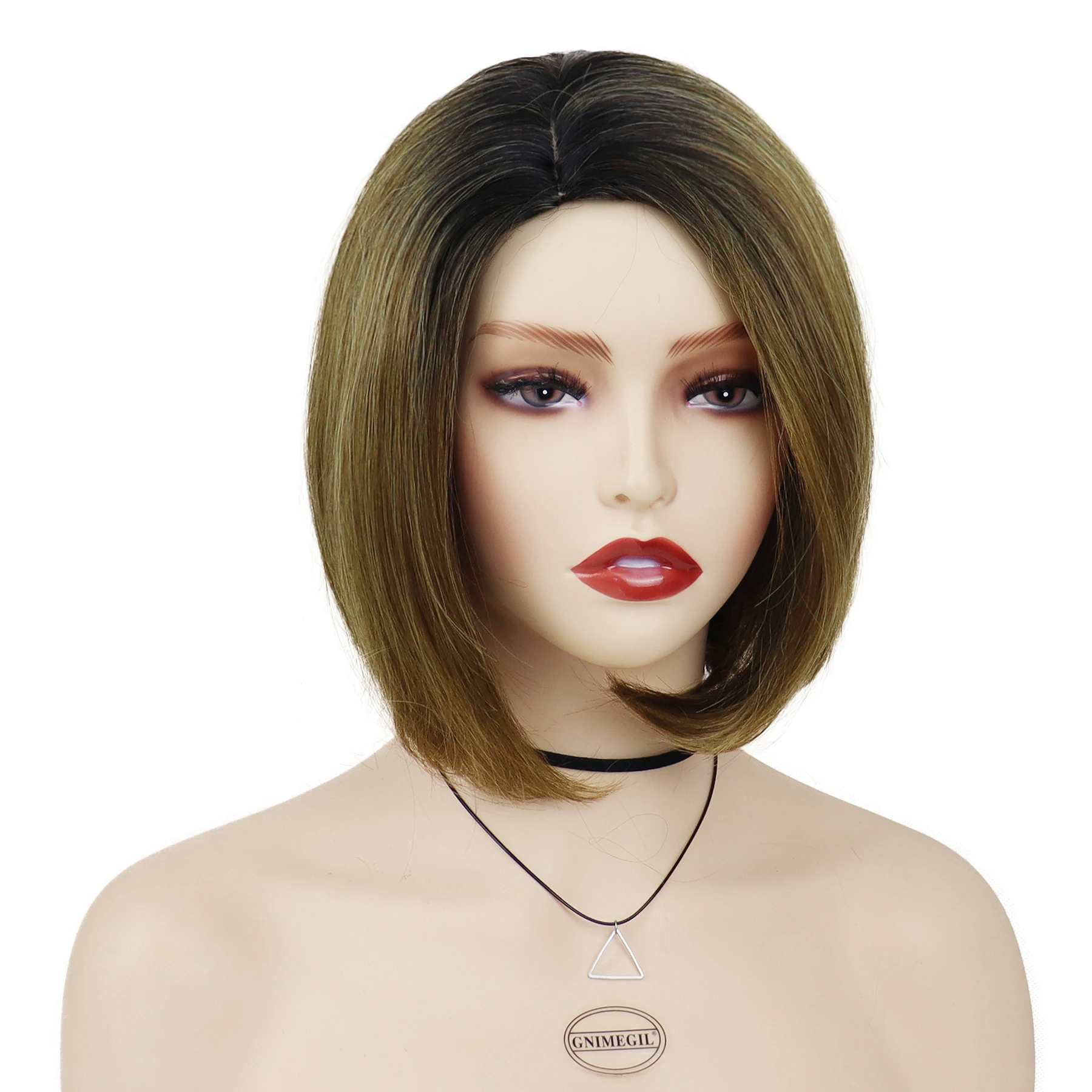 أومبير براون شعر مستعار كارين قص بوب الباروكات للنساء قصيرة مستقيم العسل شعر مستعار أشقر مع جزء جانبي الجذر الداكن الباروكات الاصطناعية الطبيعية