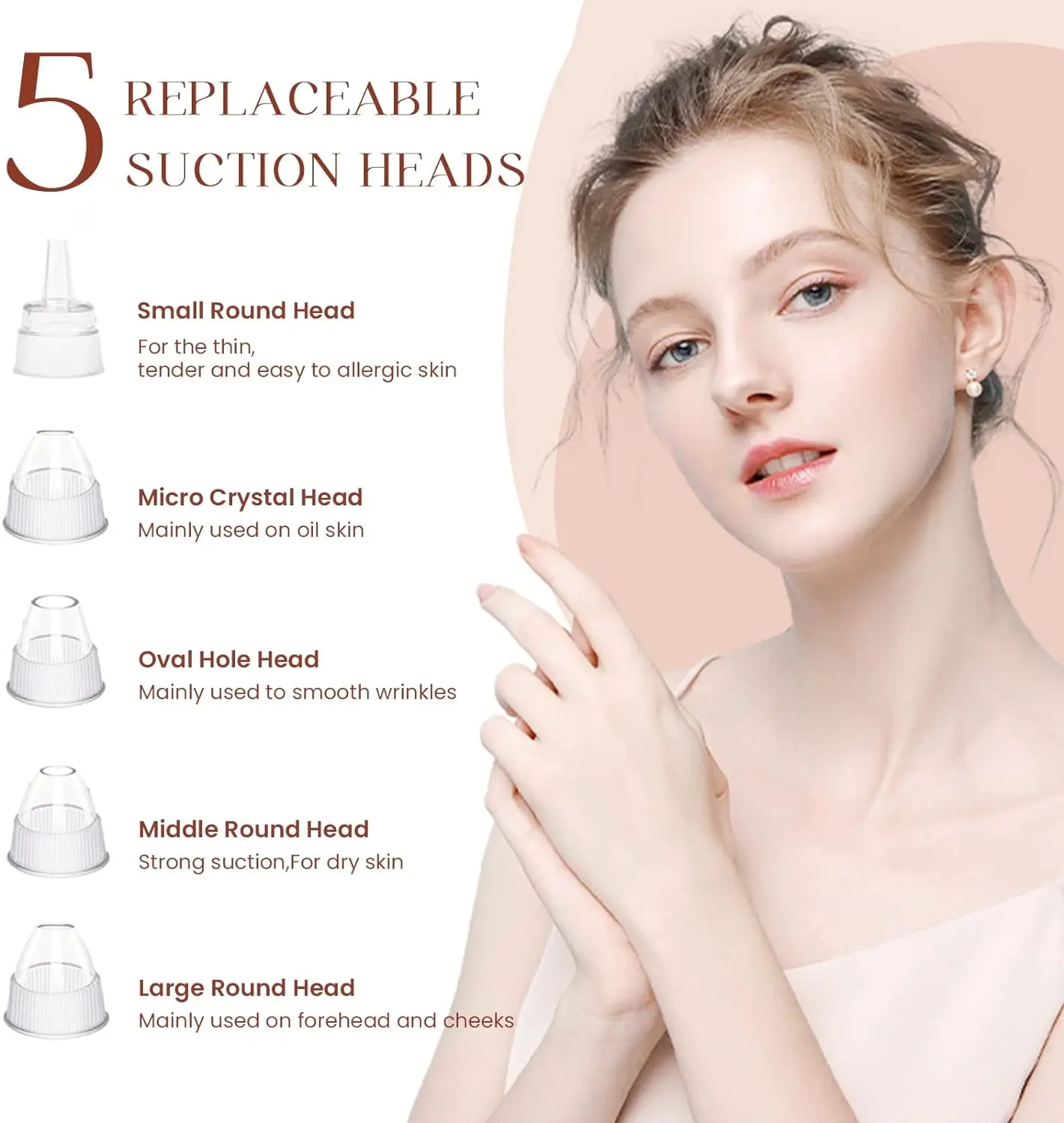 5 in 1 Rimozione di punti neri Macchie scure Aspirapolvere Detergente per pori Strumento per la pulizia del viso Punti Noir Estrattore Brufolo Acne Sebum Ventosa