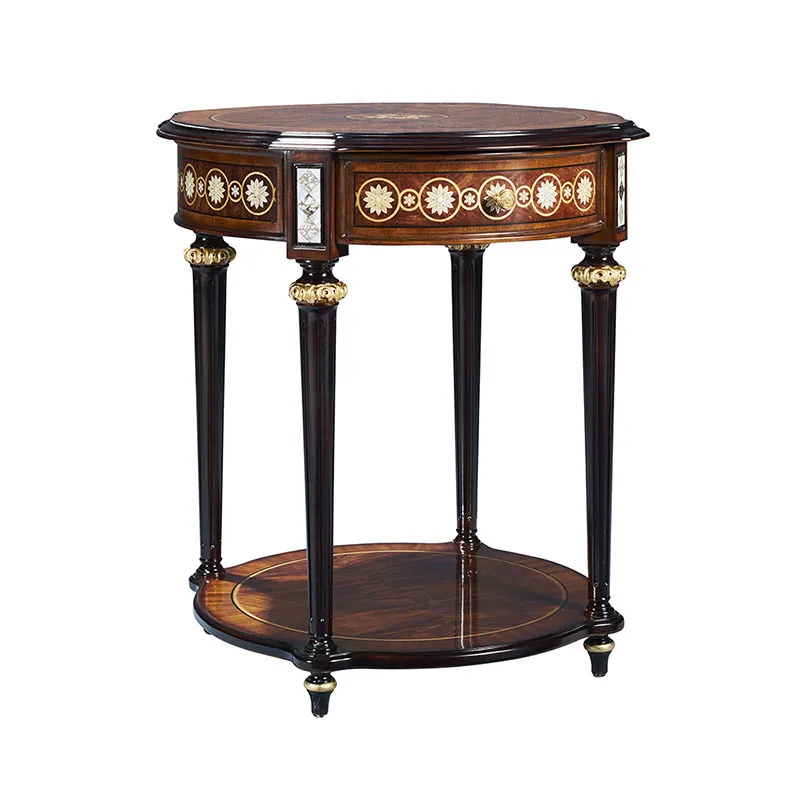 Furniture English classical living room rounded corner table, living room coffee table round shell inlaid corner table