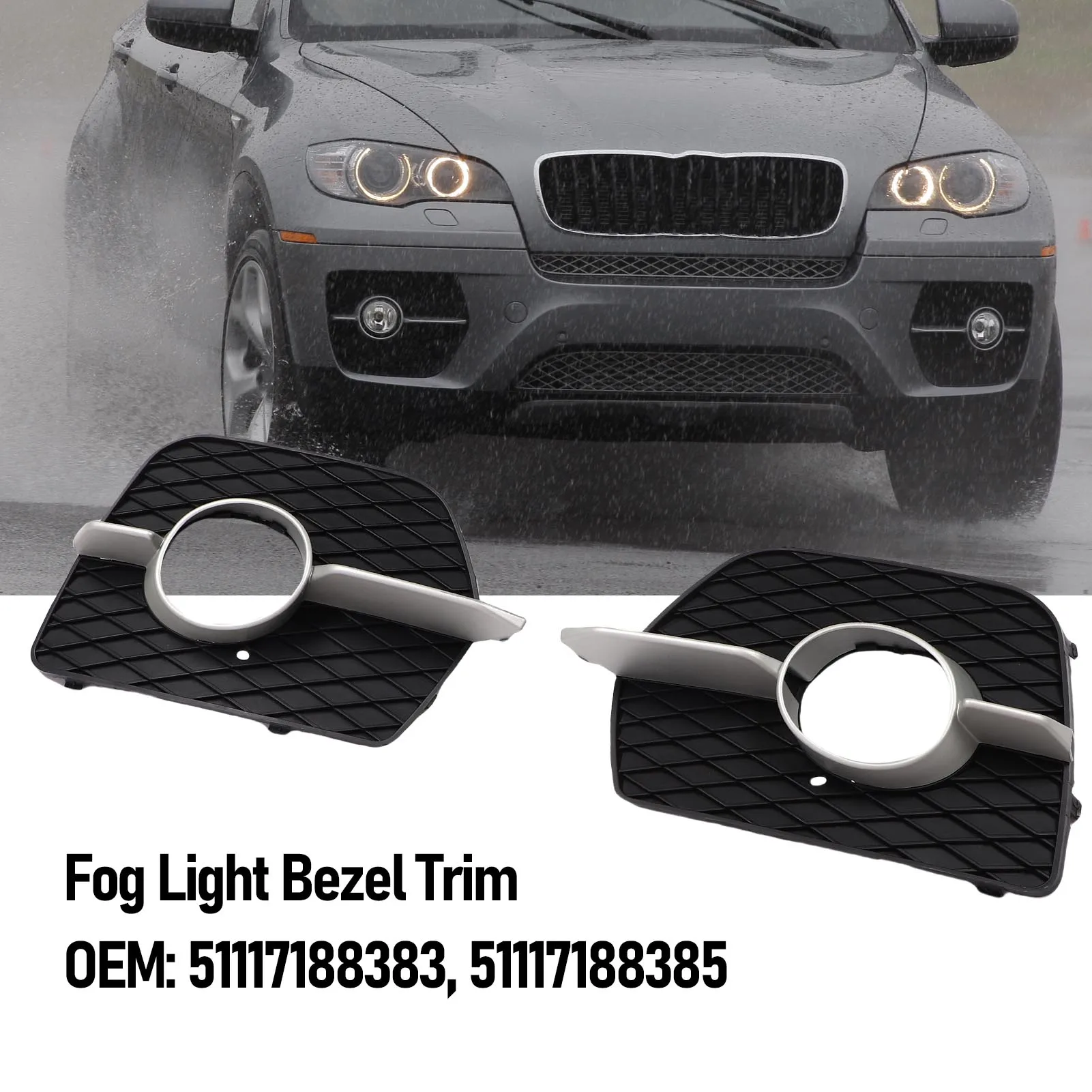 Car Fog Light Bezel Trim Fog Lamp Grill Trim Scratch Proof Long Lasting 51117188383 for X6 E71 E72 2008-2014 for Cars