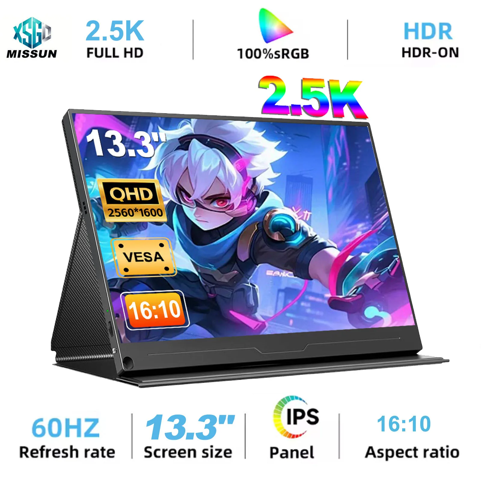HOWENS 13.3 Inch Portable Display 2560x1600P Extend Display IPS LCD Panel Stand VESA USBC Mini HDMI Mobile Monitor For Laptop PC