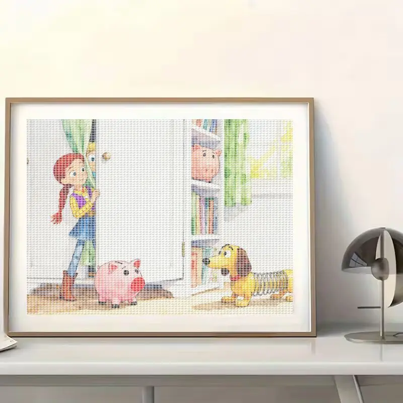 1PC Disney Pixar Toy Story Jessie Slinky Dog Hamm Peeking 5D Diamond Painting Kit, Full Drill DIY Cute Cartoon Character Gem Art