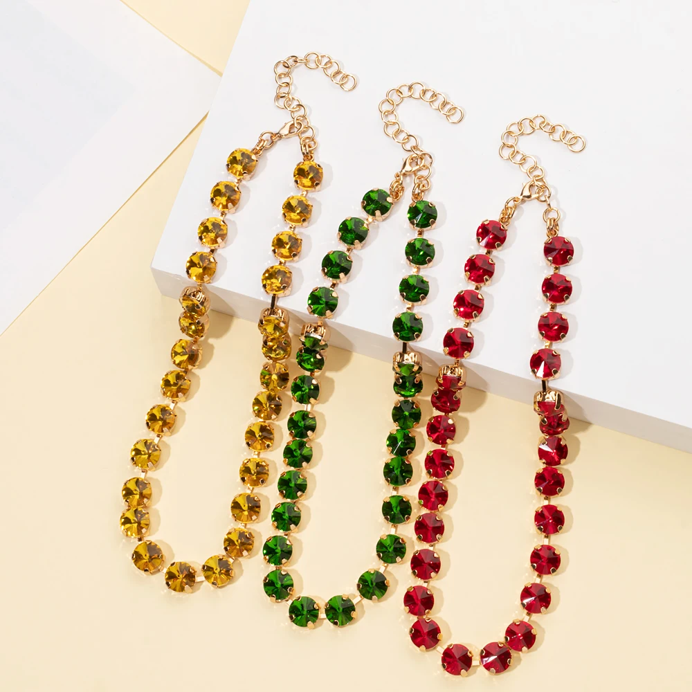 2023 Spring Summer Style Colorful Crystal Beads Necklace For Women Round Crystal Charms Choker Handmade Crystal Jewelry Party