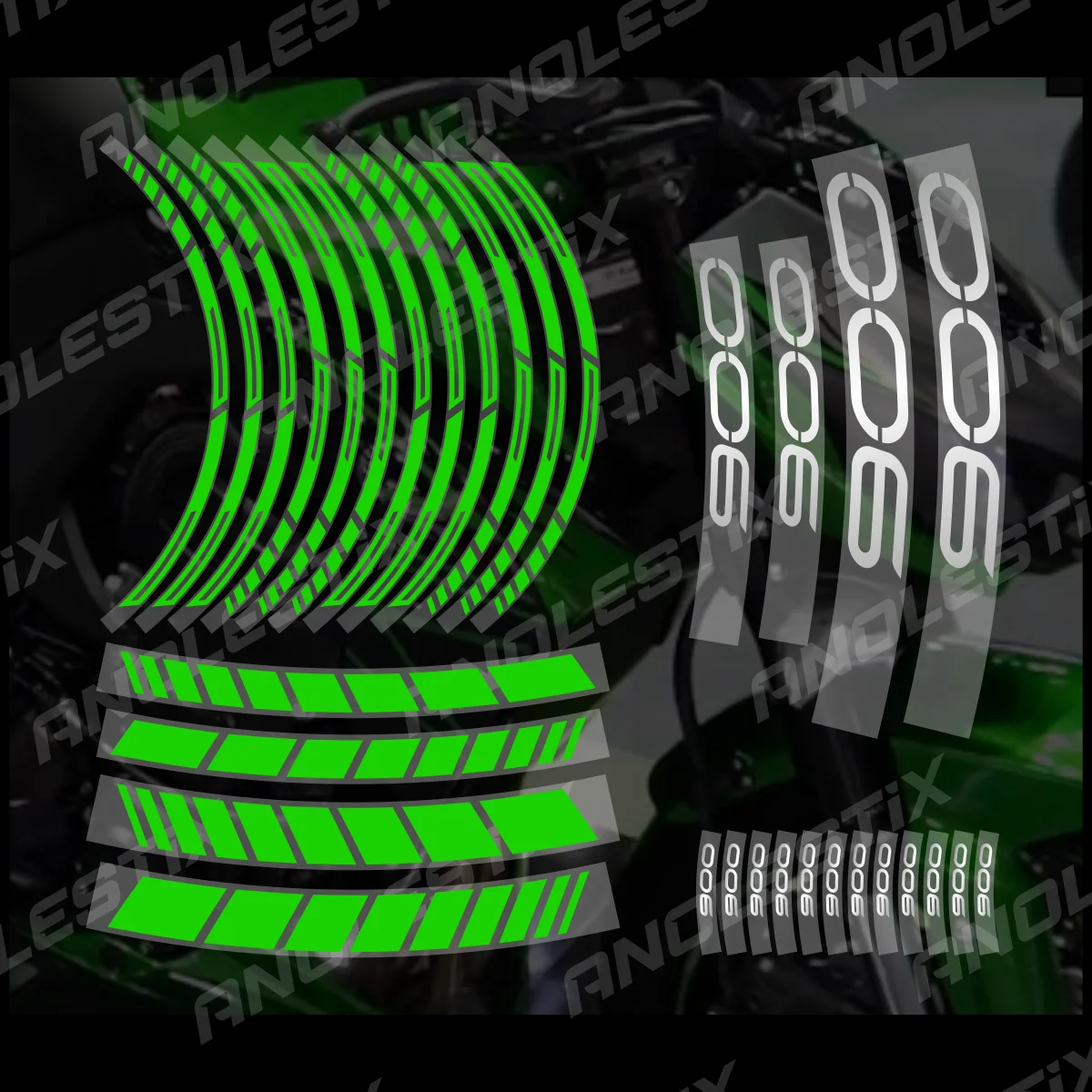 AnoleStix-Adesivo Refletivo Da Roda Da Motocicleta, Decalque Hub, Fita Rim Stripe para Kawasaki Z900, 2023, 2022, 2021, 2020, 2018, 2017, 2016