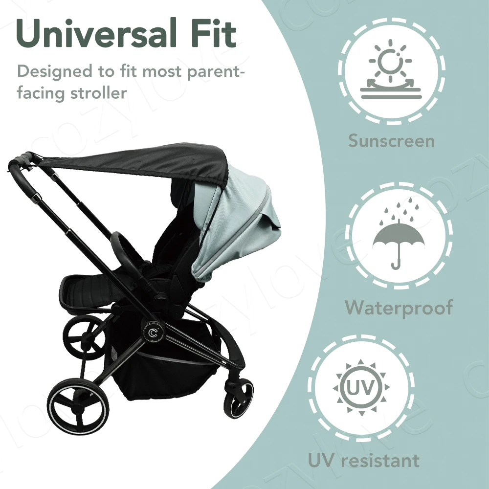 Universal Baby Stroller Sun Shade | UPF 50+ UV Protection Canopy, Windproof & Waterproof, Fits Most Strollers image 3