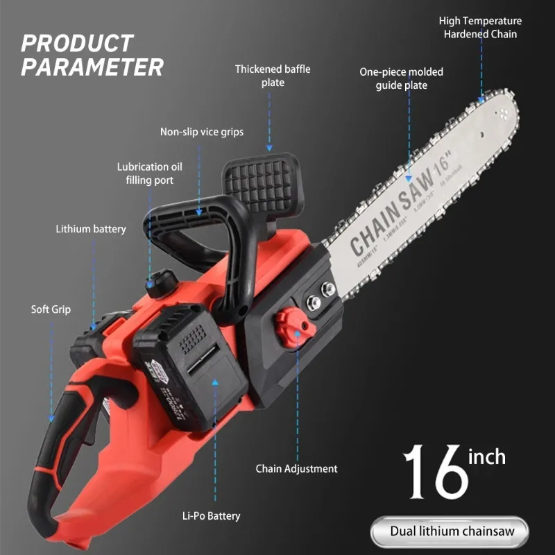 16 Inch Brushless High Power Electric Chain Saw Lithium Battery Heavy Duty Tree Cutting Logging Landscaping
