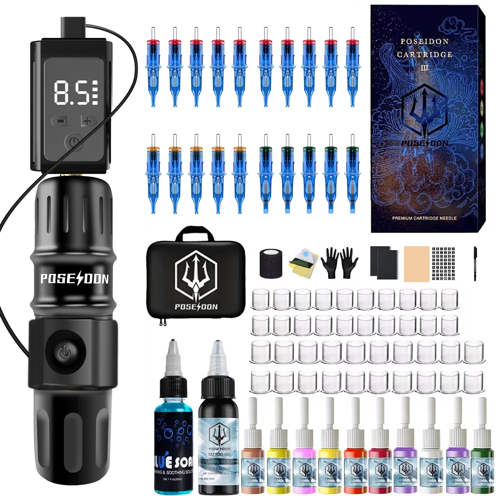Tattoo Kit POSEIDON Finger kontrolliert Tattoo Pen Kit für Permanent Make-Up Tattoo Maschine Kit Neue High Power Versorgung Tattoo Gun Kit