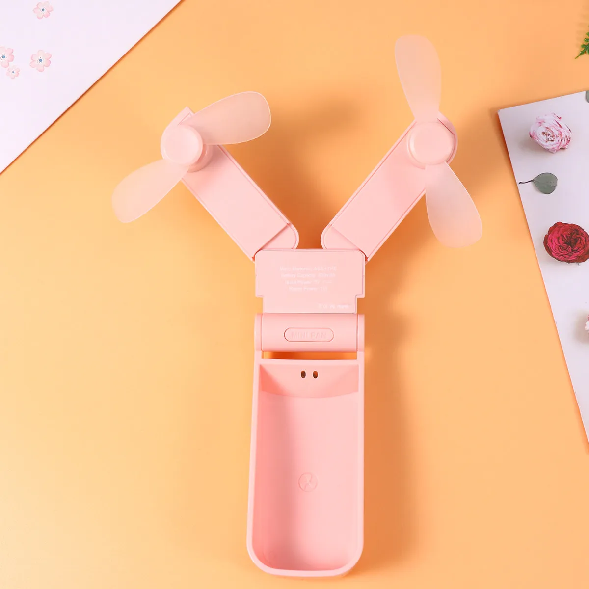 Double-Headed USB Mini Folding Fan Portable Lightweight Rechargeable Cooling Fan Table Desktop Travel Summer Pink