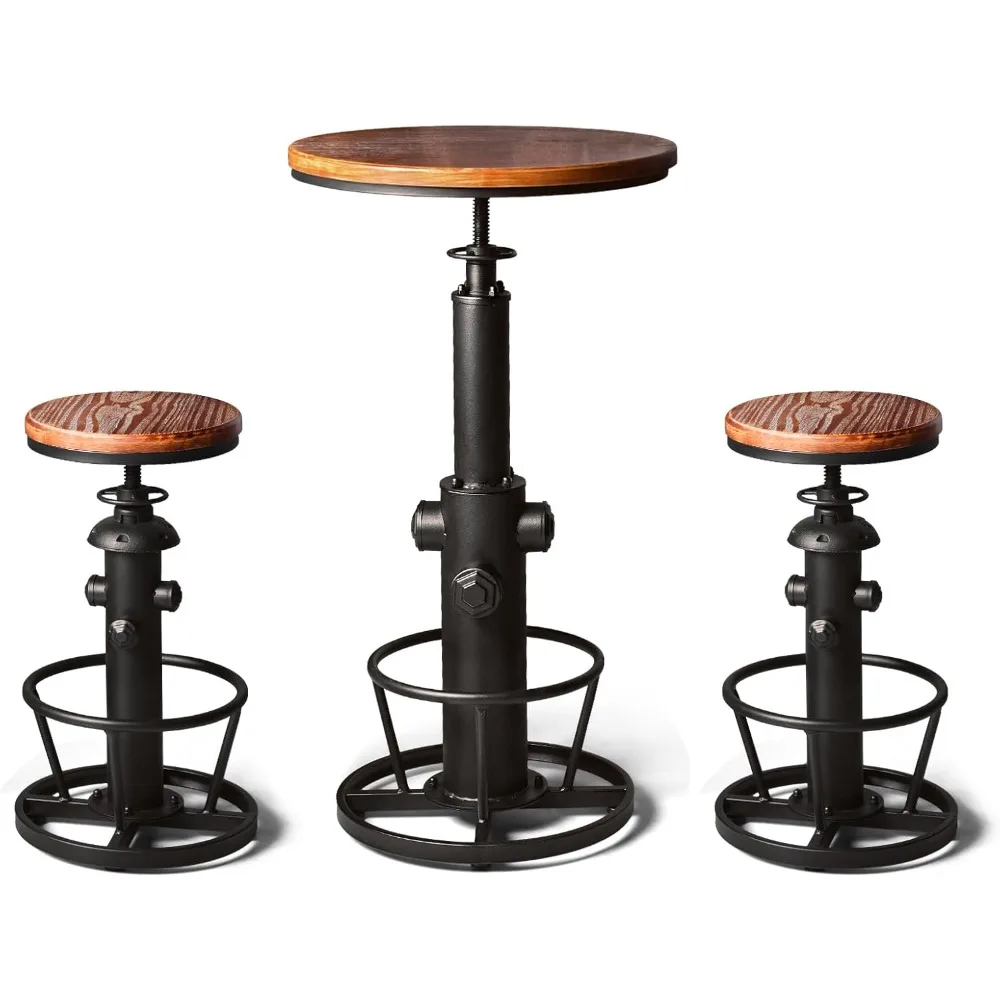 3-Piece Bar Table (38.6"-48.4") & 2 Bar Stools (24"-28") Set for Pub Kitchen Dining Living Party Bistro Breakfast, Swivel Top,