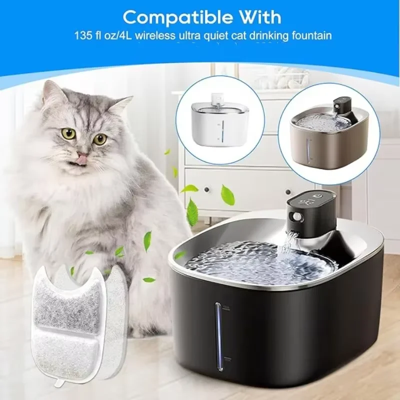 Replacement Filters +Sponges Replacement Pet Water Fountain Filter for 4L Wilreless Stainless Steel Cat Drinking Water Dispenser