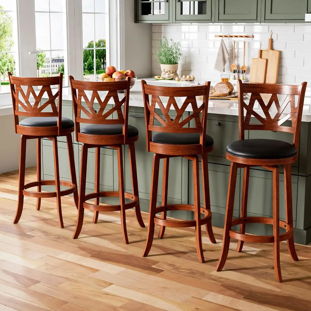 

Barstools Set of 4, Farmhouse 30 Bar Height Bar Stools with Backs, Lotus Pattern Carved Bar Chair with Solid Wood Legs amp Foot