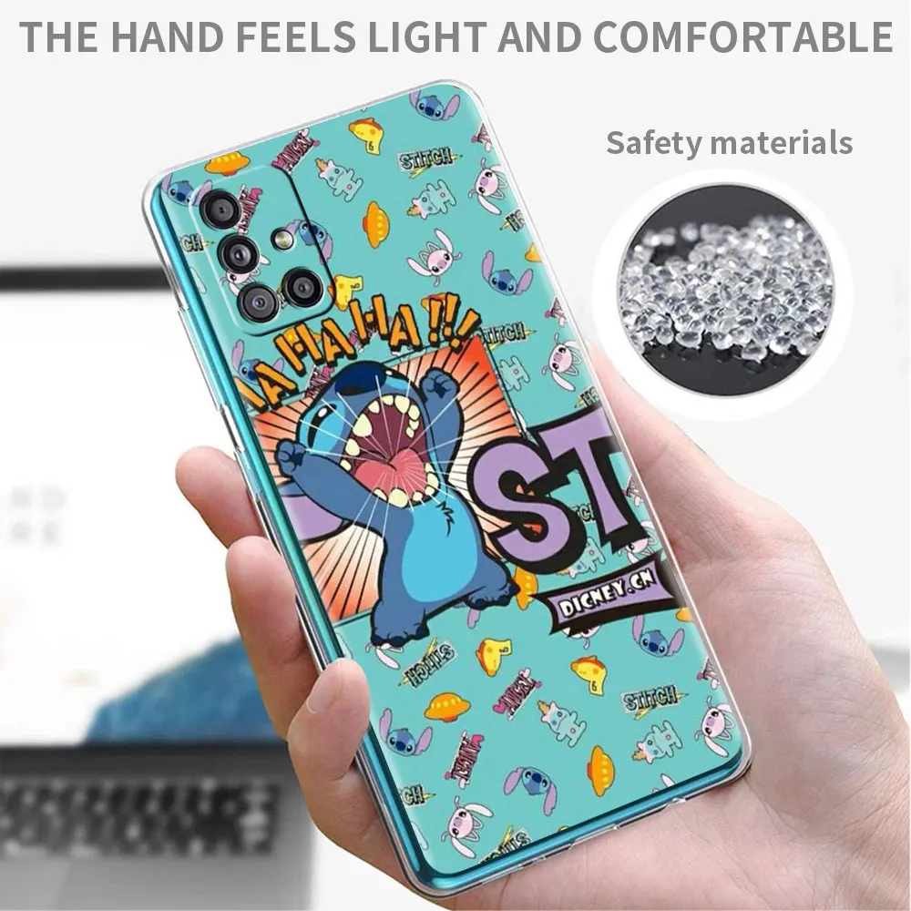 Kawai Stitch Cartoon Case For Samsung Galaxy A52 A12 A51 A72 A54 A14 5G Clear Phone Covers A70 A50 A32 4G A21s Tpu Coque