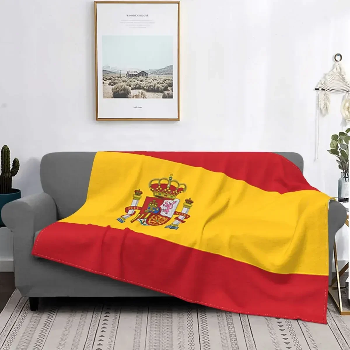 

Flag Of Spain Blankets Coral Fleece Plush Decoration Multi-function Warm Throw Blankets for Bed Travel Plush Thin Quilt