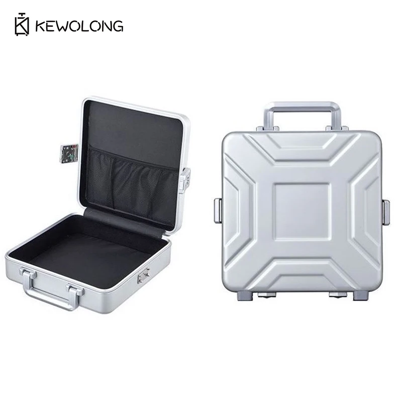 Full Square Metal Aluminum Magnesium Mini Tool Box, Handheld Travel Hard Case for Watch Jewelry Cigars Storage