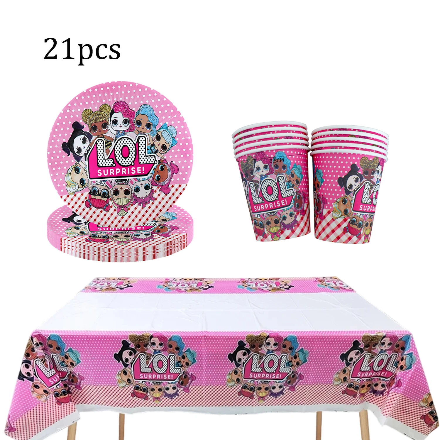 lol مفاجأة دمية حفلة عيد ميلاد موضوع الزينة أوراق لوحات أكواب راية مفرش المائدة القش مجموعة لإمدادات استحمام الطفل #3