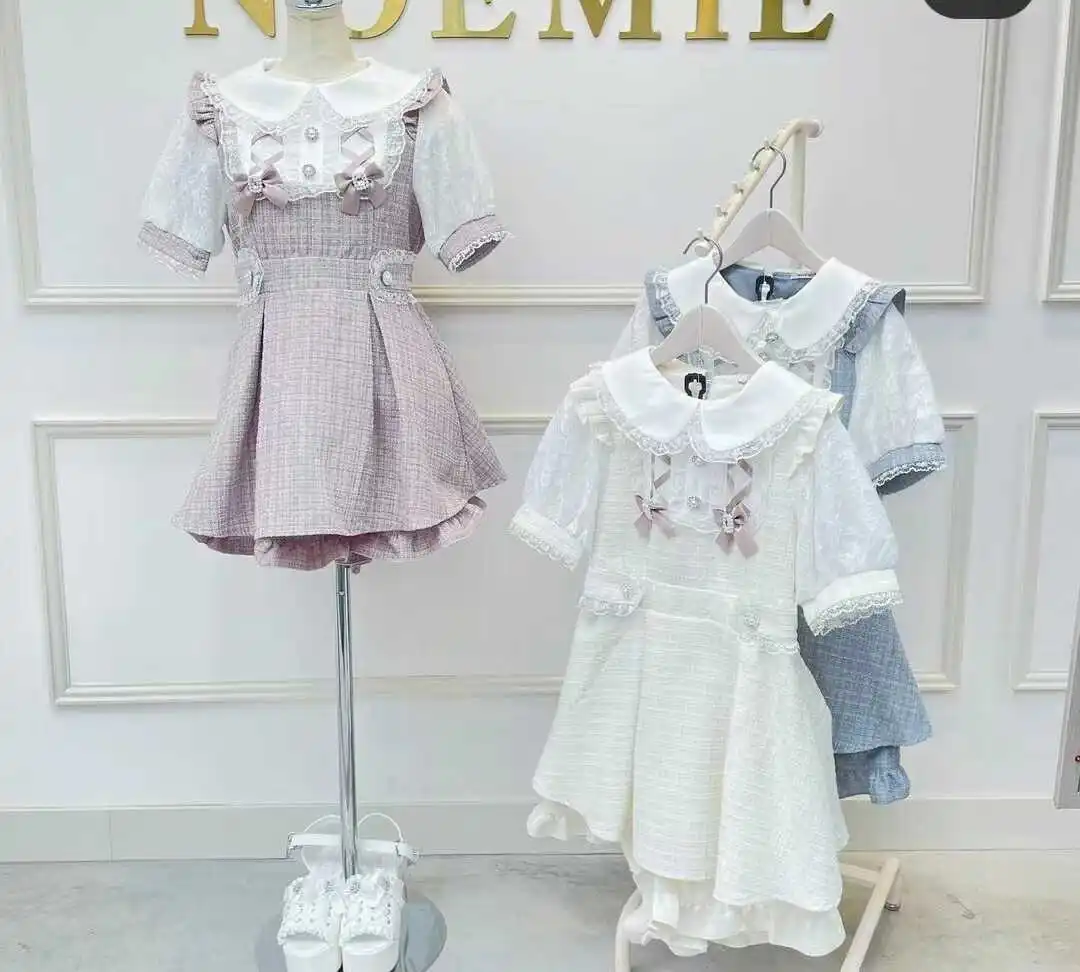 Japanese Lolita Style Cute Girl Puff Sleeve Mini Dress Mine Series Shorts Suit Sweet Bow Lace 2 Piece Sets Women Outfits