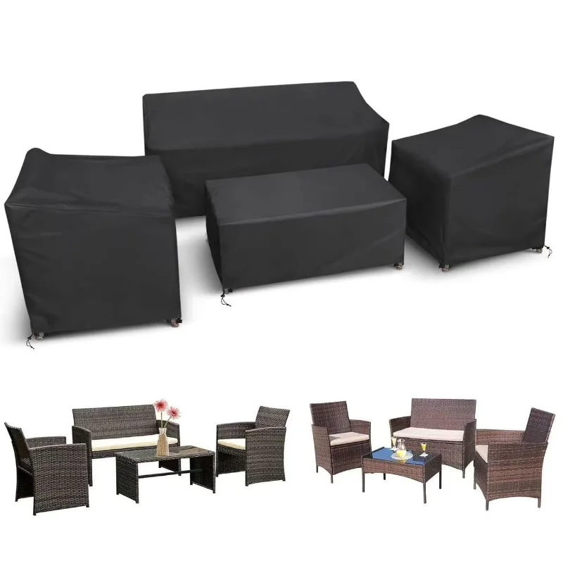 4Pcs Patio Furniture Cover 210D 420D Oxford Cloth Waterproof Windproof With Buckle Drawstring