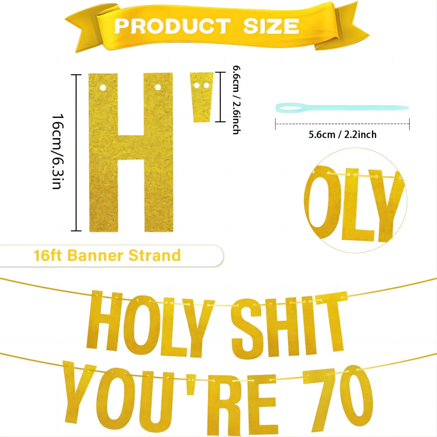 Gold Glitter Holy Shit You're 70 Birthday Banner Party Decor,Funny 70th Birthday Party Decorations Supplies,70th Photo PropsGold