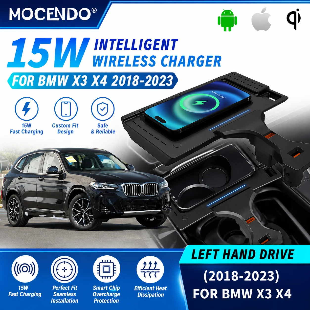 Fast Charging For BMW X3 G01 X4 G02 15W Wireless Car Phone Charger Accessory for 2018-2023 Models