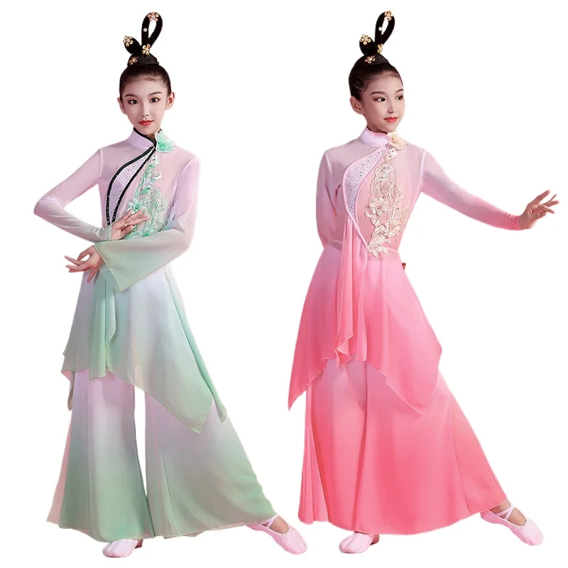 Children's classical dance costume New flowing fan dance performance costumeChinese style dance dress girl's ancient gauze dress