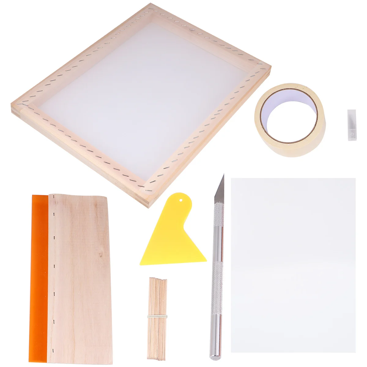 

1Set Silk Screen Printing Set Durable Wood Frame Squeegee Plastic Scraper Inkjet Transparency Film Mask Tape DIY Tools