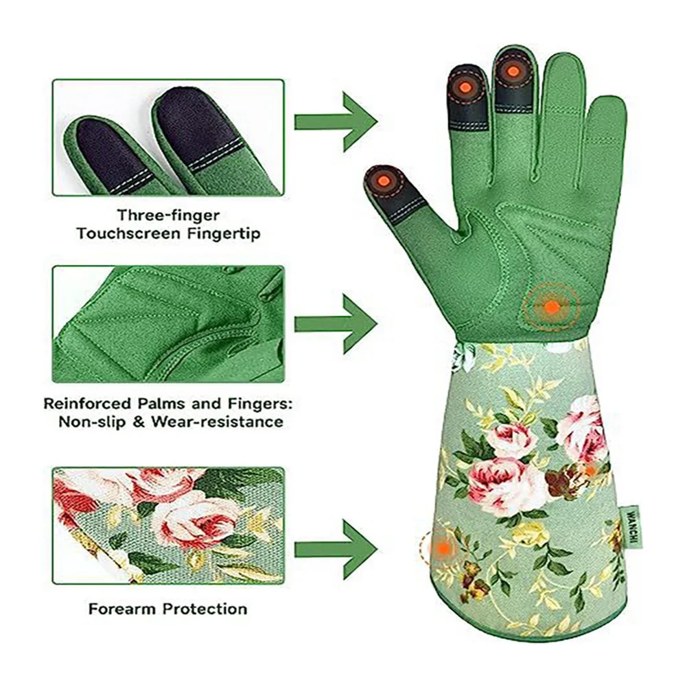 Gardening Gloves Comfortable Women's Long Garden Gloves For Gardening Work And Yard Work Gardening Gloves For Women Green Print