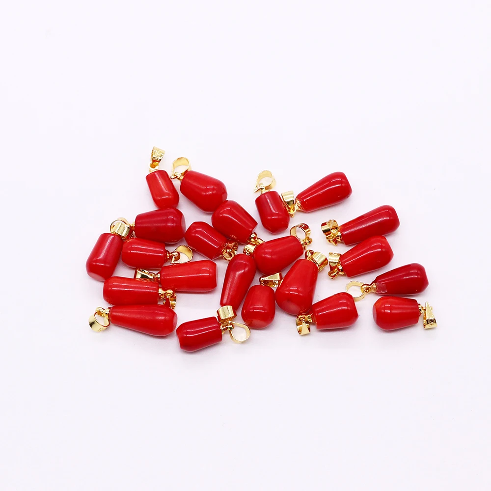 Sea Bamboo Red Coral Necklace Pendant Water Drop Polishing Charm Jewelry Making DIY Earrings Necklace Accessories Gifts 8x20mm