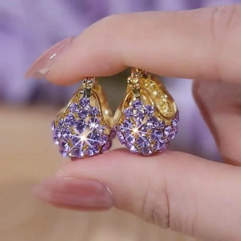 New model Trend Luxury with a touch of elegance Simplicity Fashion Exquisite  Purple Recessed design Alloy Earring