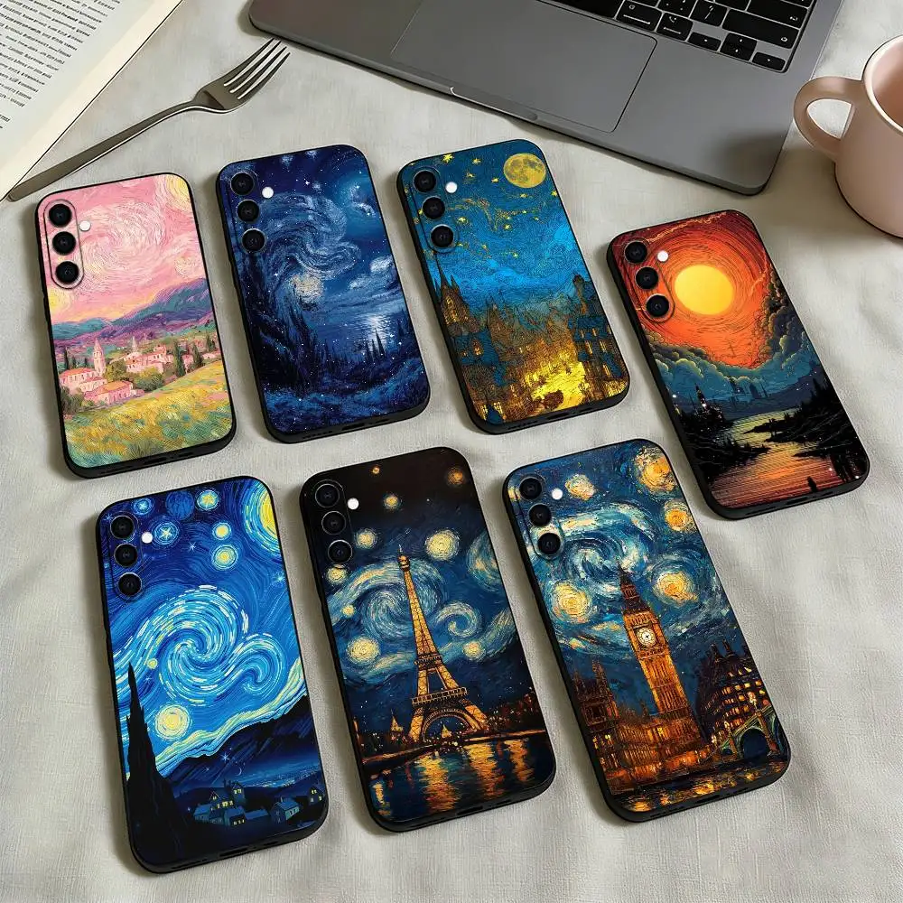 

G-Gogh Starry Sky Oil Painting Phone Case Black Silicone Soft For Samsung Galaxy A73,A72,A71,A70,A53,A52,A51