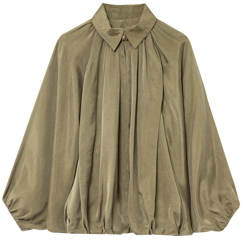 HXAO Dames Bomberjack Herfst Nieuw In Jassen Oversized Bladerdeeg Lange Mouwen Tops Ruches Losse Outerwears Mode Jassen - afbeelding 1