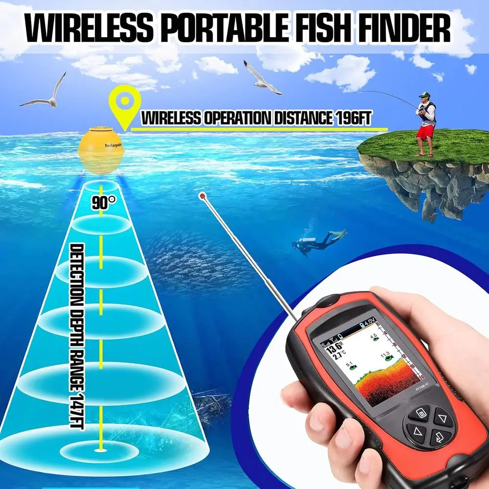 

Portable Sonar Fish Finder Water Sensor Transducer Depth Finder Kayak Wireless Handheld Fish Finders Canoe Fishing