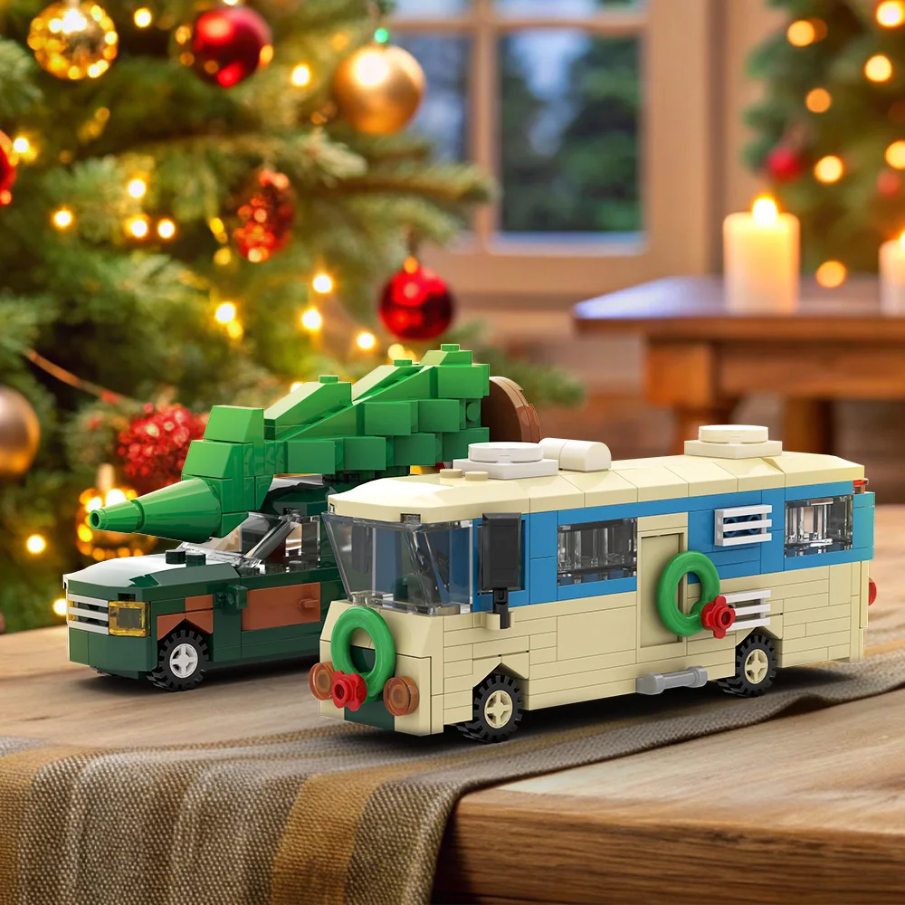 

MOC Christmas Holiday Film Eddie's RV Model Building Blocks with Lights Travel RV Camping RV Assembled Brick Toy Christmas Gift