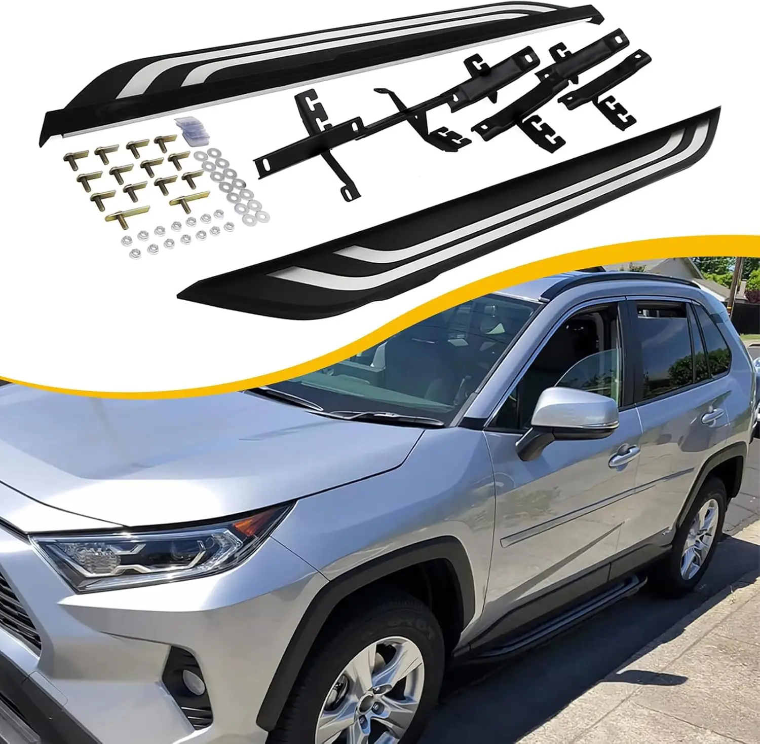 

2PCS Black+Silver Fixed Running Board Fits for Toyota RAV4 2019 2020 2021 2022 2023 2024 2025 Side Step