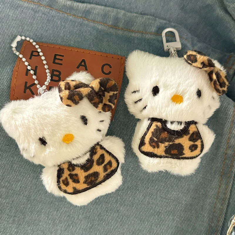

8cm/3.15in Hello Kitty Plush Anime Keychains Pendant Peripherals Leopard Print Stitch Items Decorative Dolls Gift For Girlfriend