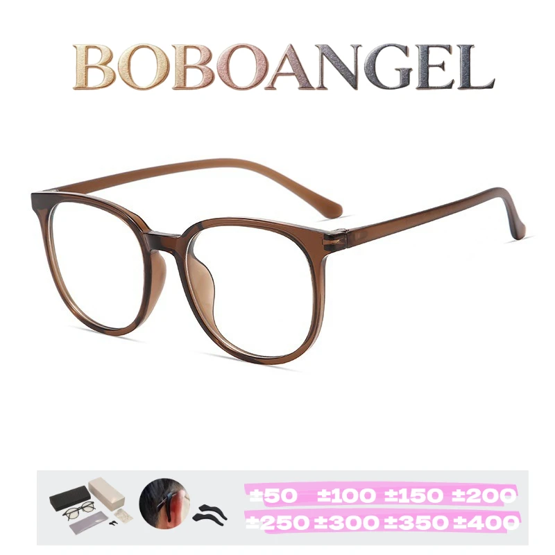 

BOBOANGEL Chestnut Brown Square Optical Eyeglasses Frame Anti Blue Light Reading Glasses Women Prescription Progressive Lenses