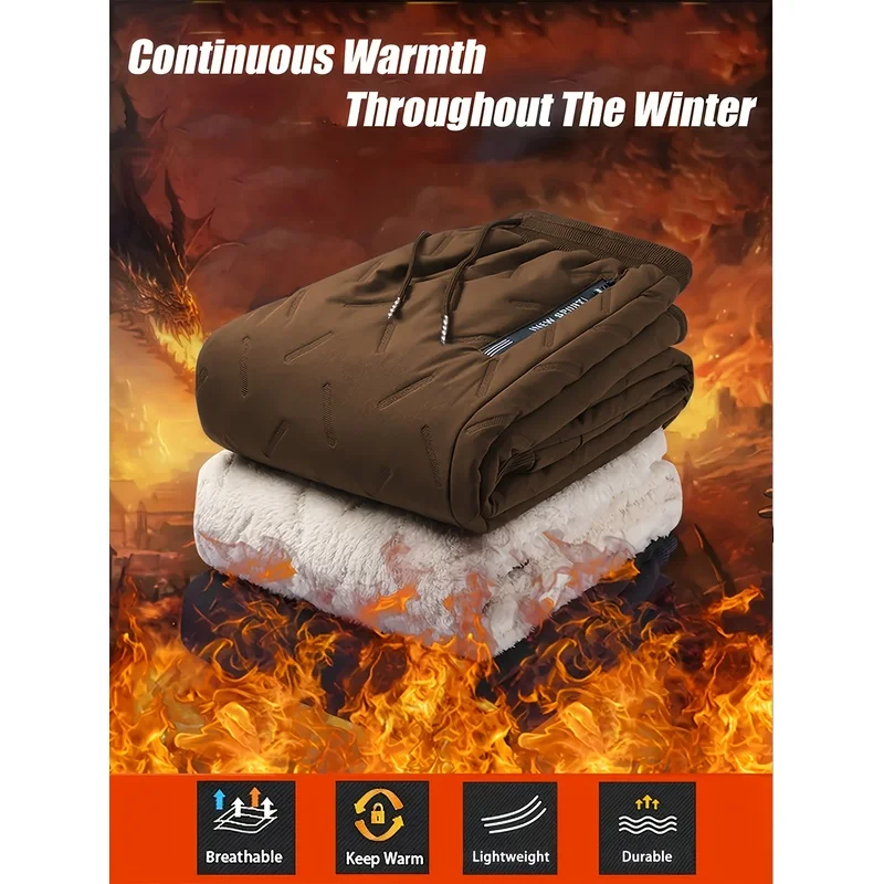 Men's Warm Jogging Pants Autumn And Winter Outdoor Windproof Casual Sports Fleece Pants Padded Trousers Thermal Lined Man Male