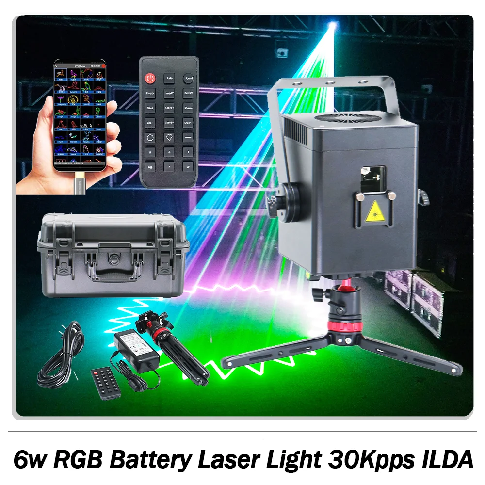 

6W RGB fULL color Bluetooth APP laser light 30Kpps with remote stand and ABS case for DJ Disco party wedding bar club