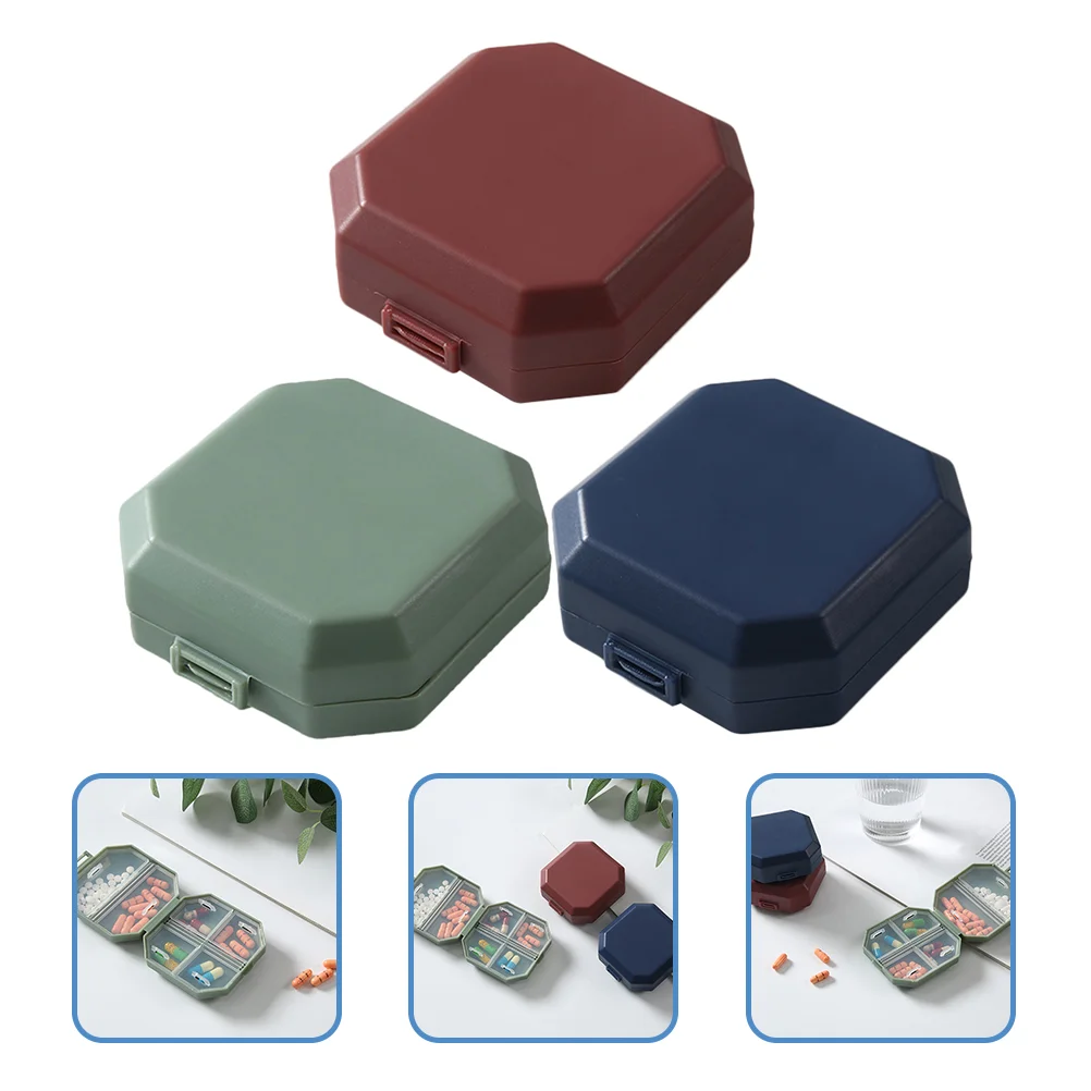 3 Pcs Mini Six Compartment Pill Daily Use Medicine Organizer Capsule Wear-resistant Pp Compact Case Travel