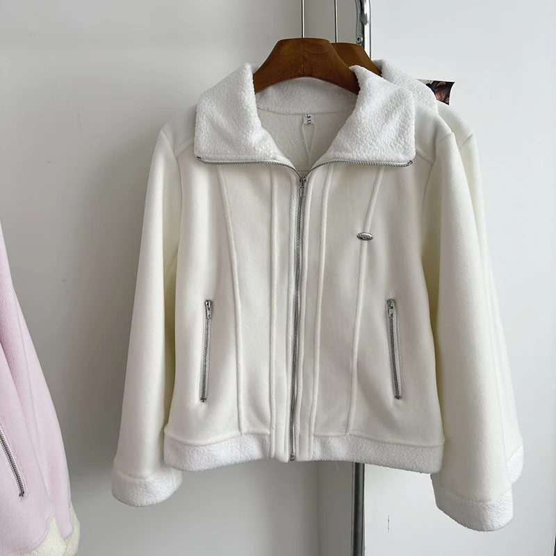 LUZHEN 2024 Winter New Solid Color Zipper Lapel Fleece Coat Women's Fashion High Quality Woolen Jacket Original Clothes AA2618