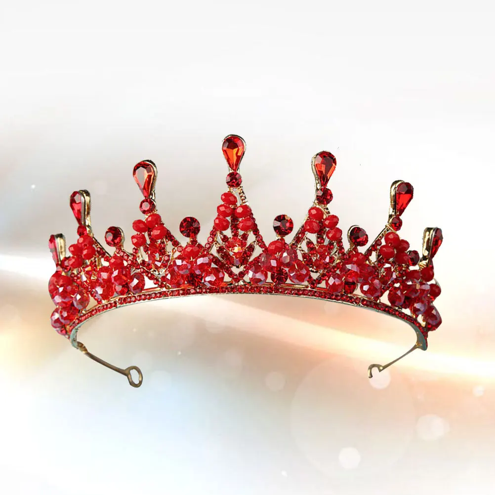 1 قطعة تاج حجر الراين أغطية الرأس الزفاف أنيقة خفيفة الوزن تألق غطاء الرأس لحفل زفاف مأدبة التصوير الفوتوغرافي الأحمر #3