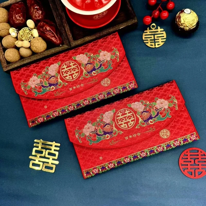 

Multiple Patterns Wedding Red Envelope Best Wishes High-end Embroidery Brocade New Year Blessing Bag Tassel Design Velvet Cloth