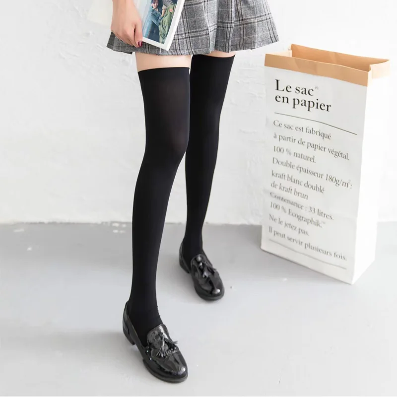 White Black Stockings For Women Cute Student Thigh High Lengthening Socks Cosplay Kawaii Nylons opaque High Elasticity Pantyhose