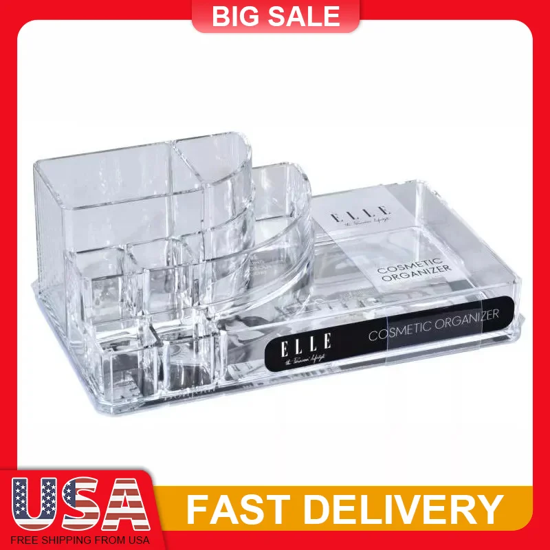

Acrylic Makeup Organizer Clear Cosmetic Storage with Brush Holder Tiered Design for Skincare Brushes Eyeshadow Vanity Table