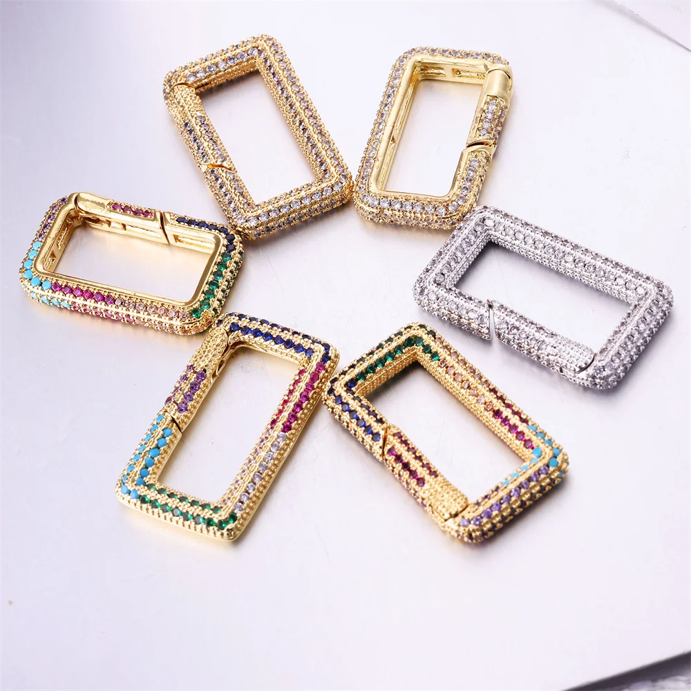 

Металлический пружинный карабин-застежка квадратной формы, открывающийся, для изготовления ювелирных изделий своими руками, с кубическим цирконием, аксессуары, фурнитура для украшений, оптом