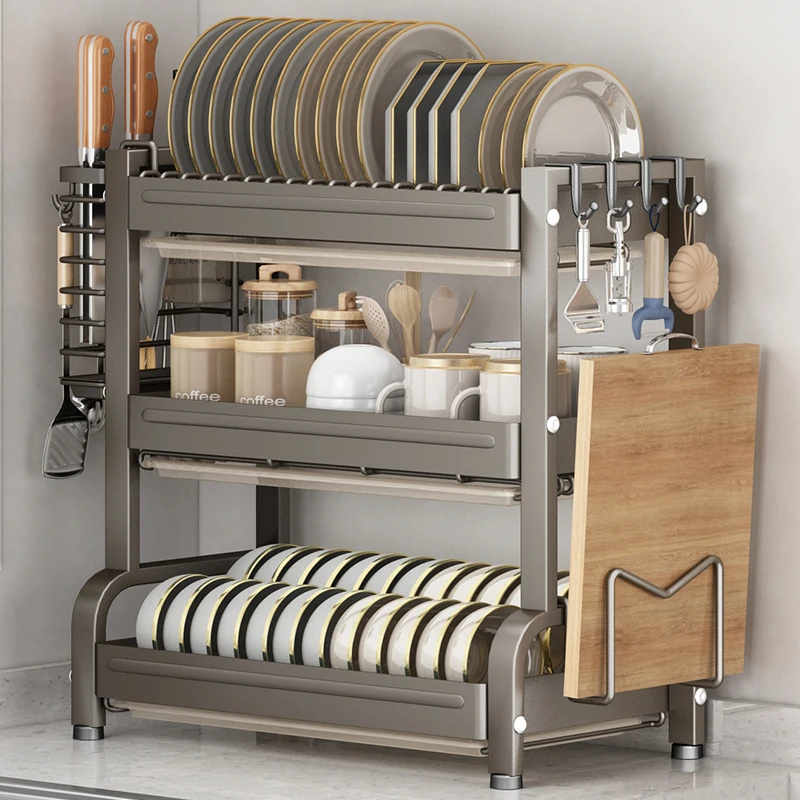 

Modern Simplicity Double Layer Kitchen Storage Rack Dishware Utensil Holder Drain Cabinet Chopsticks Bowls Plates Knives Orga...