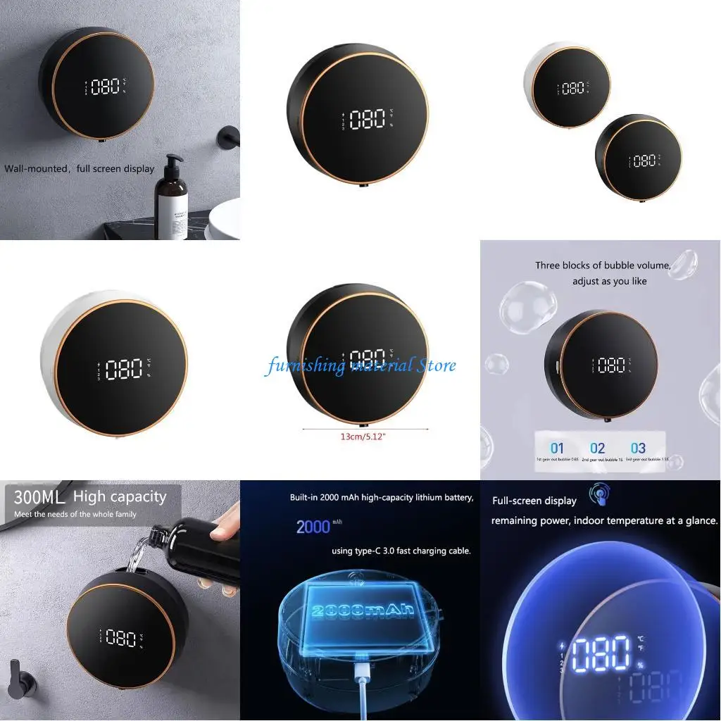 

Y5GD Wall Mounted Touchless Soap Dispenser 300ml Auto Soap Dispenser for Shopping Mall Hospital Office 3 Dispensing Modes